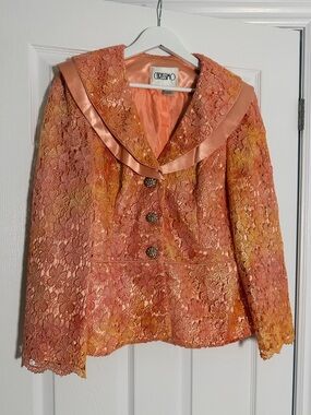 Vintage Carissimo Coral Floral Lace Statement Blazer Jacket Size 14